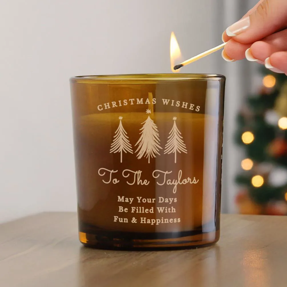 Personalised Christmas Tree Amber Glass Candle Extra Image 3
