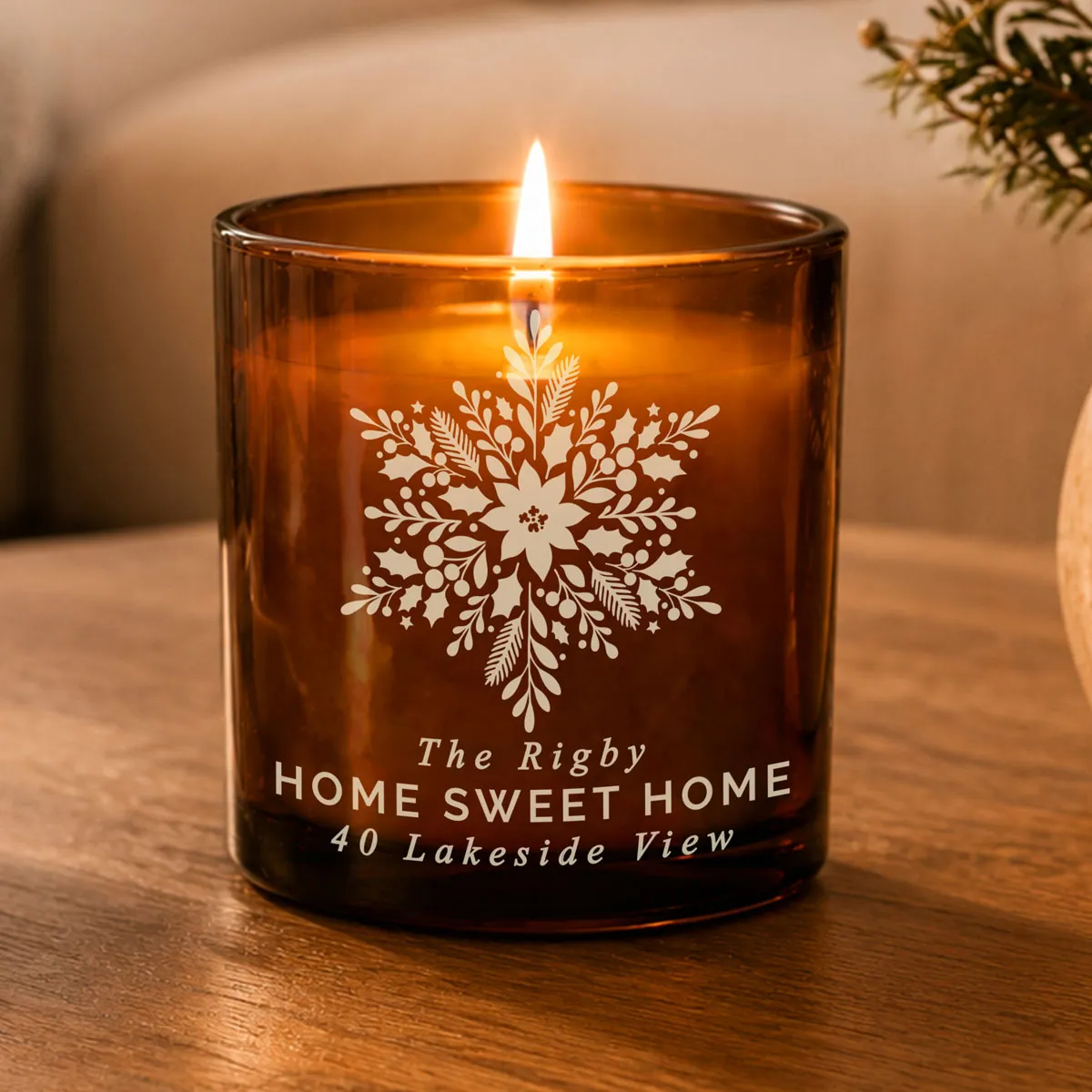 Personalised Snowflake Amber Glass Jar Candle Extra Image 1