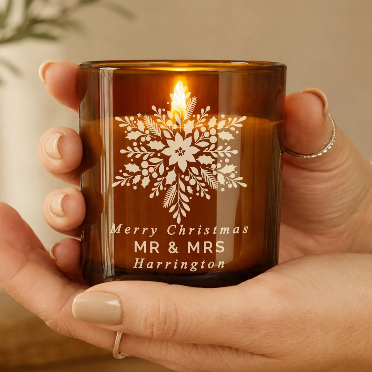Personalised Snowflake Amber Glass Jar Candle Extra Image 2