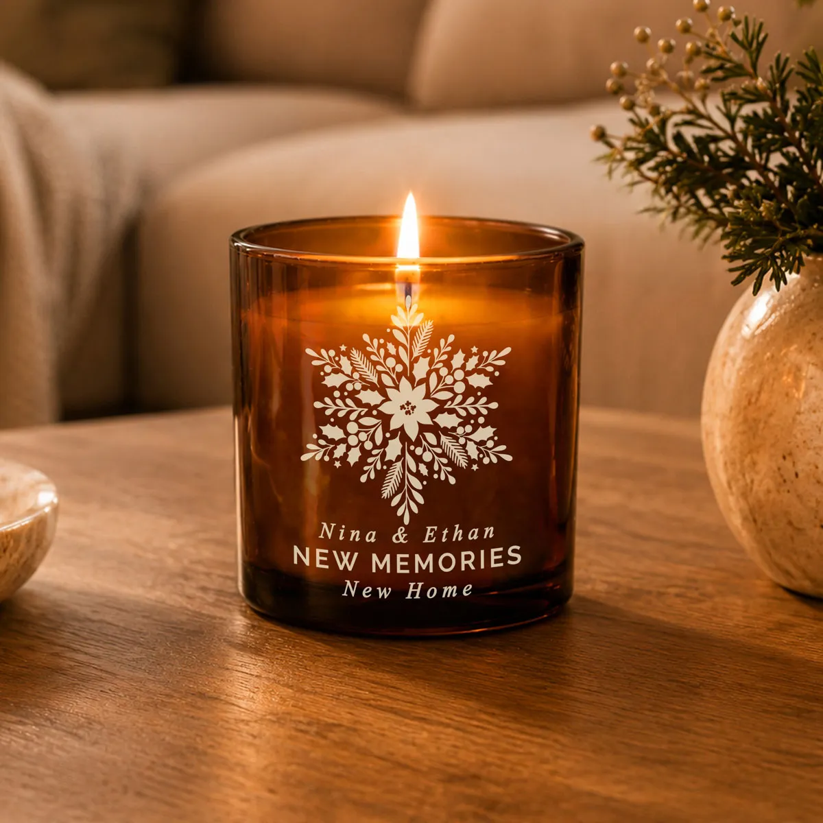 Personalised Snowflake Amber Glass Jar Candle Extra Image 3
