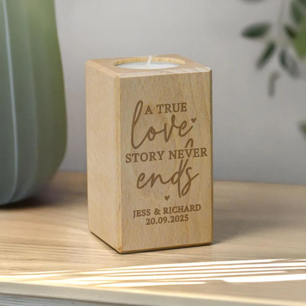 Personalised Love Story Wooden Tealight Holder Extra Image 1