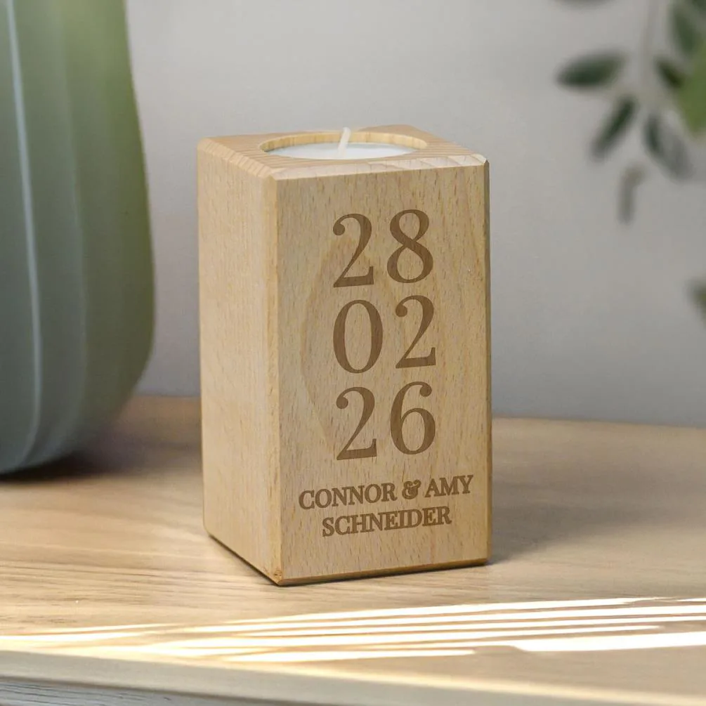 Personalised Anniversary Date Wooden Tealight Holder Extra Image 1