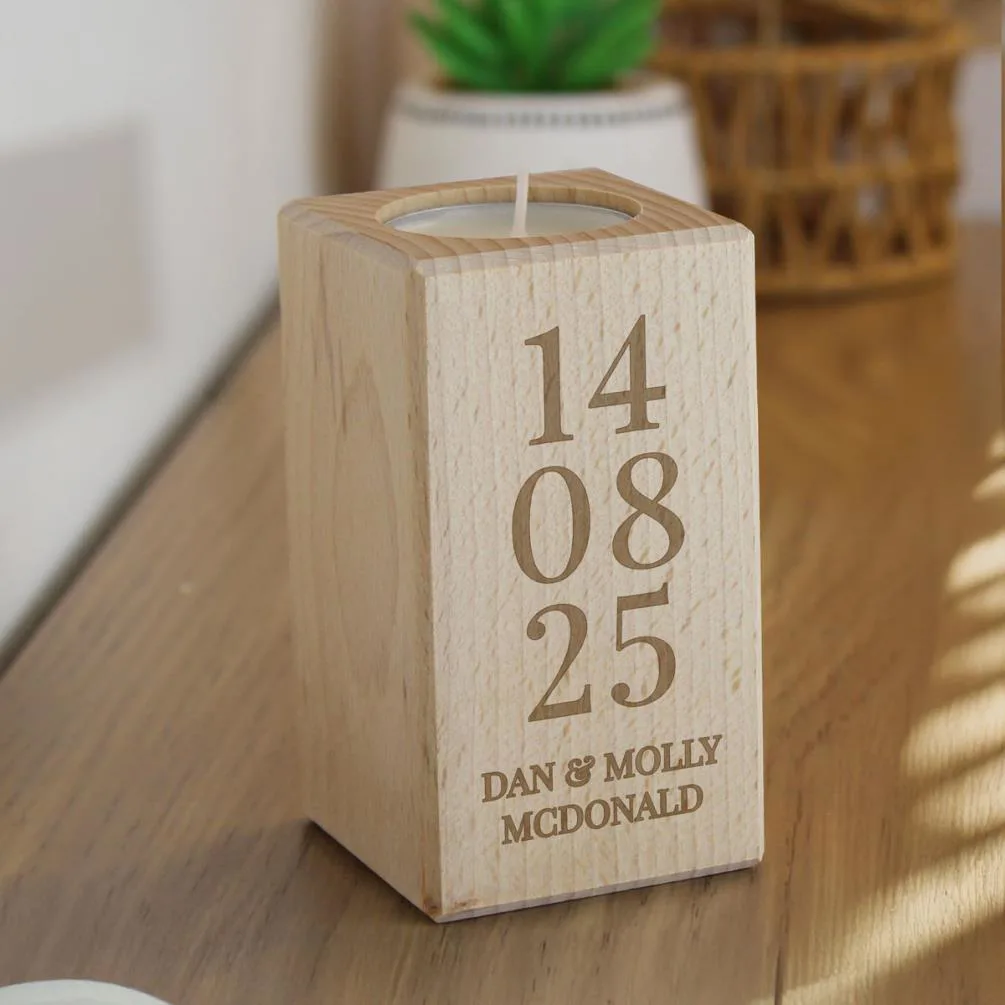 Personalised Anniversary Date Wooden Tealight Holder Extra Image 2