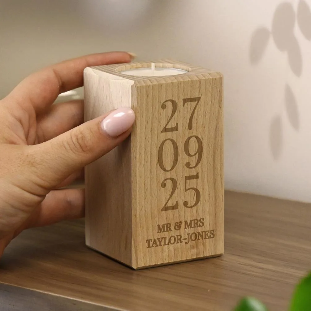 Personalised Anniversary Date Wooden Tealight Holder Extra Image 3