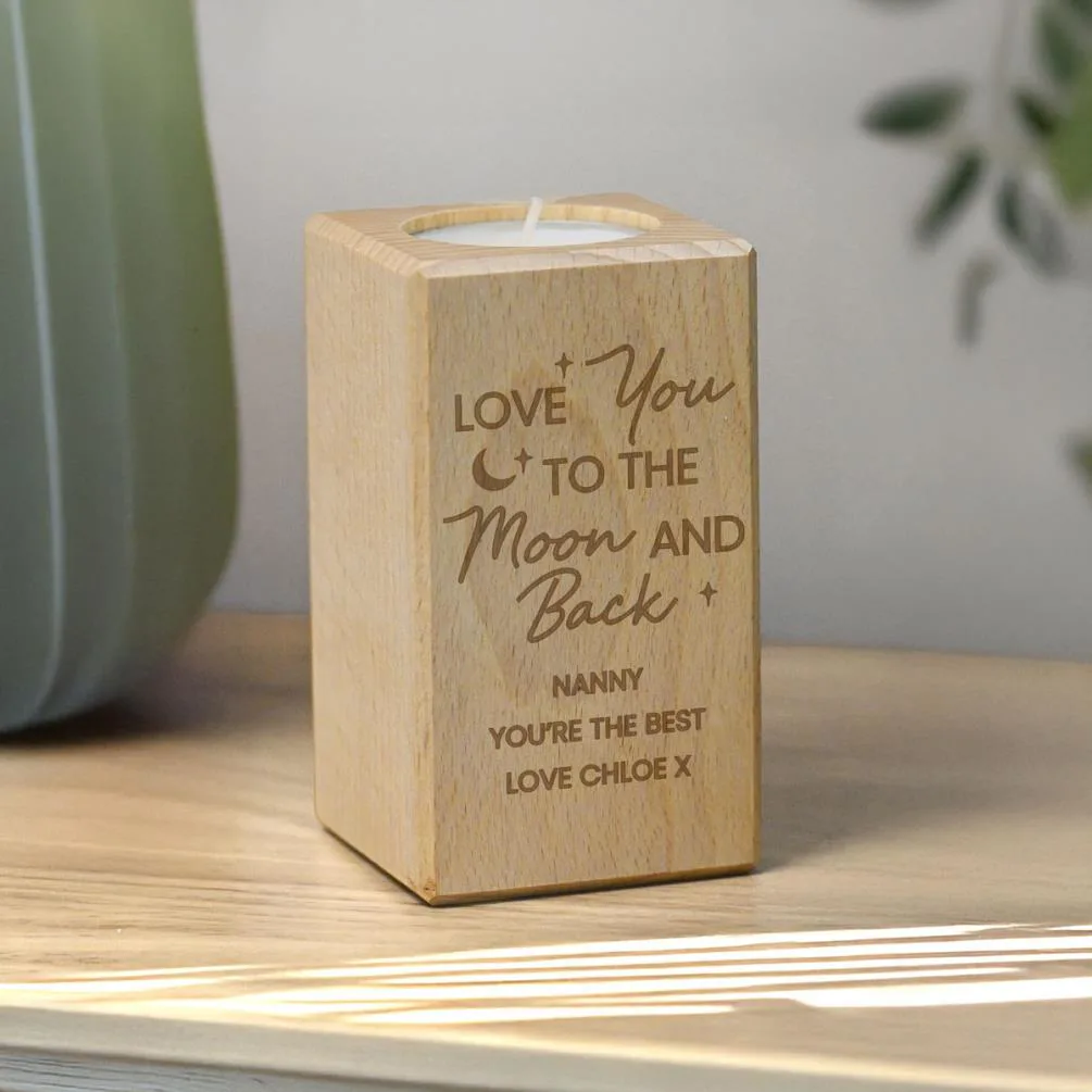 Personalised Love You to the Moon Wooden Tealight Holder Extra Image 1