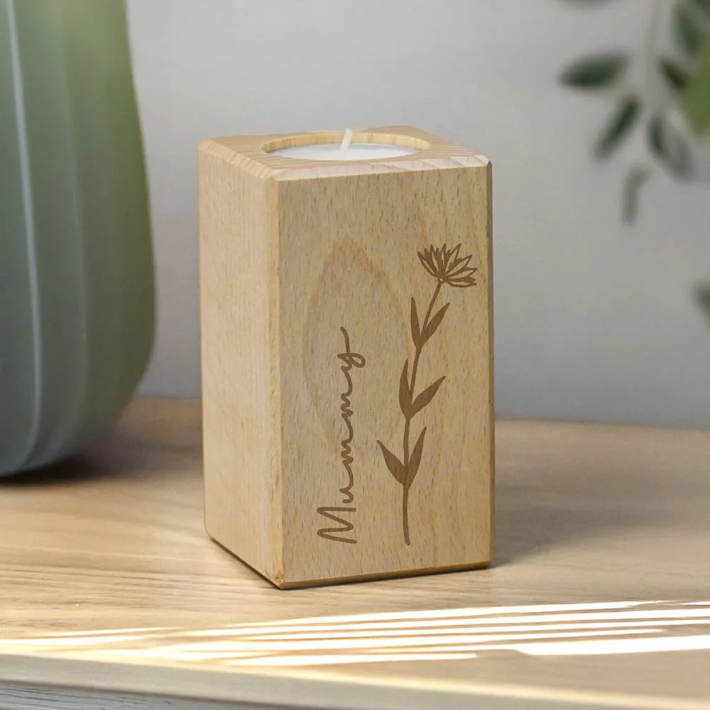 Personalised Floral Wooden Tealight Holder Extra Image 1