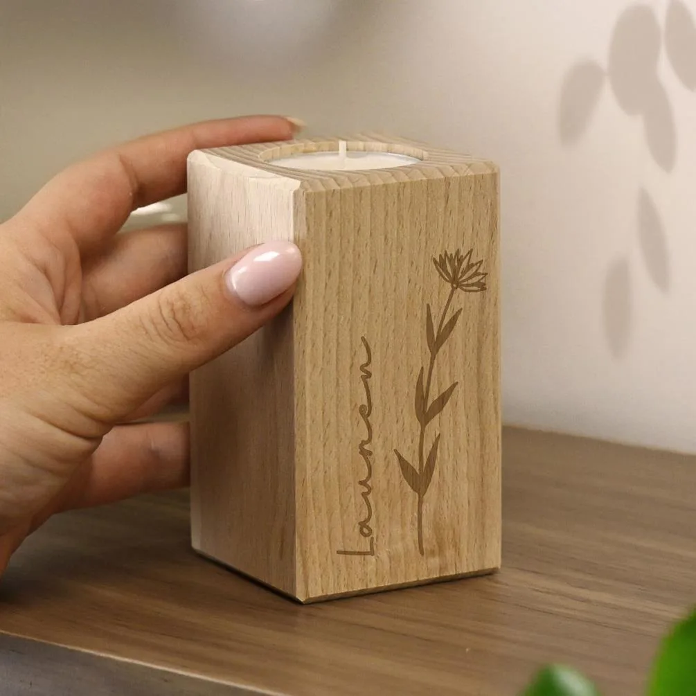 Personalised Floral Wooden Tealight Holder Extra Image 3