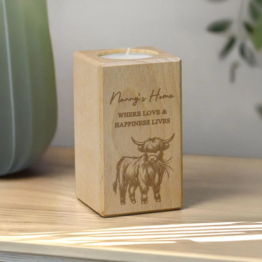 Personalised Highland Cow Wooden Tealight Holder Extra Image 3