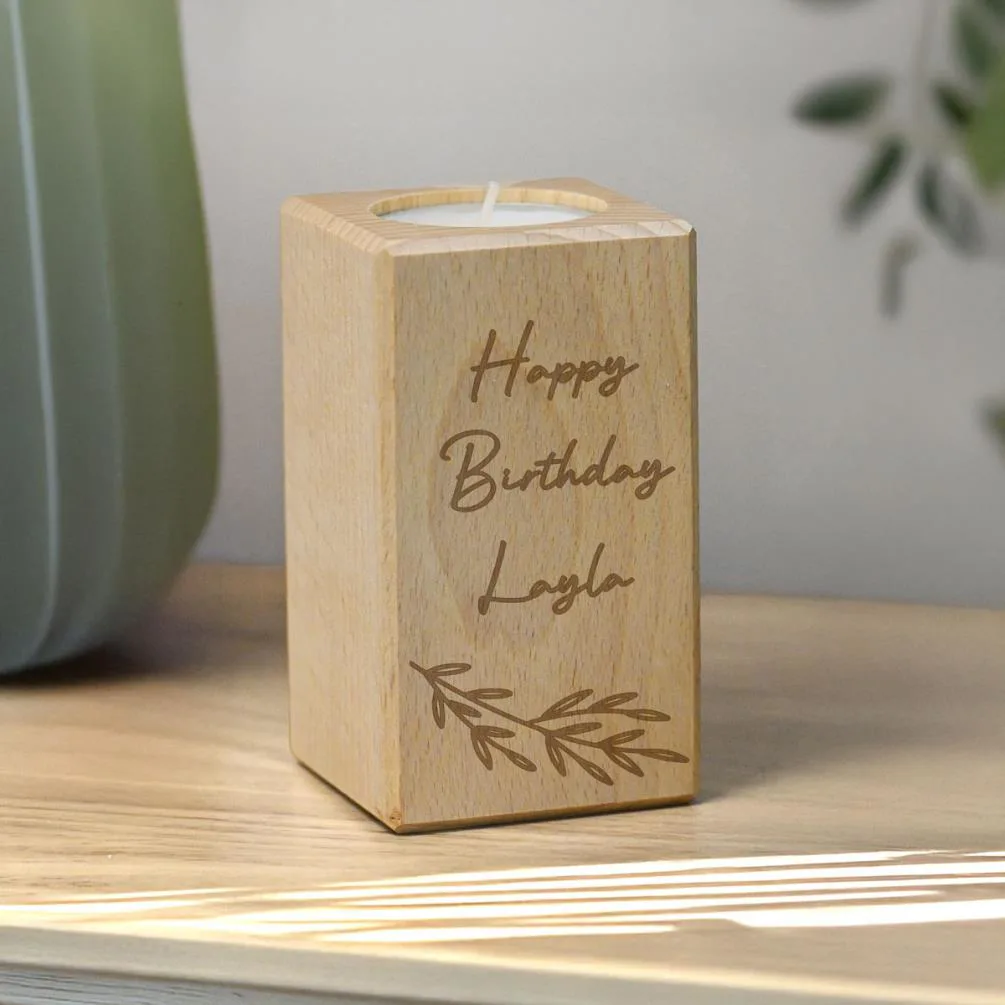 Personalised Botanical Wooden Tealight Holder Extra Image 1