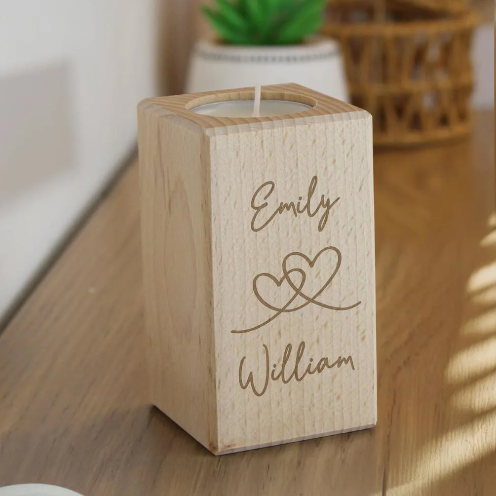 Personalised Engraved Hearts Wooden Tealight Holder Extra Image 2
