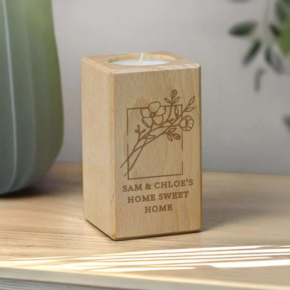 Personalised Floral Bouquet Wooden Tealight Holder Extra Image 1