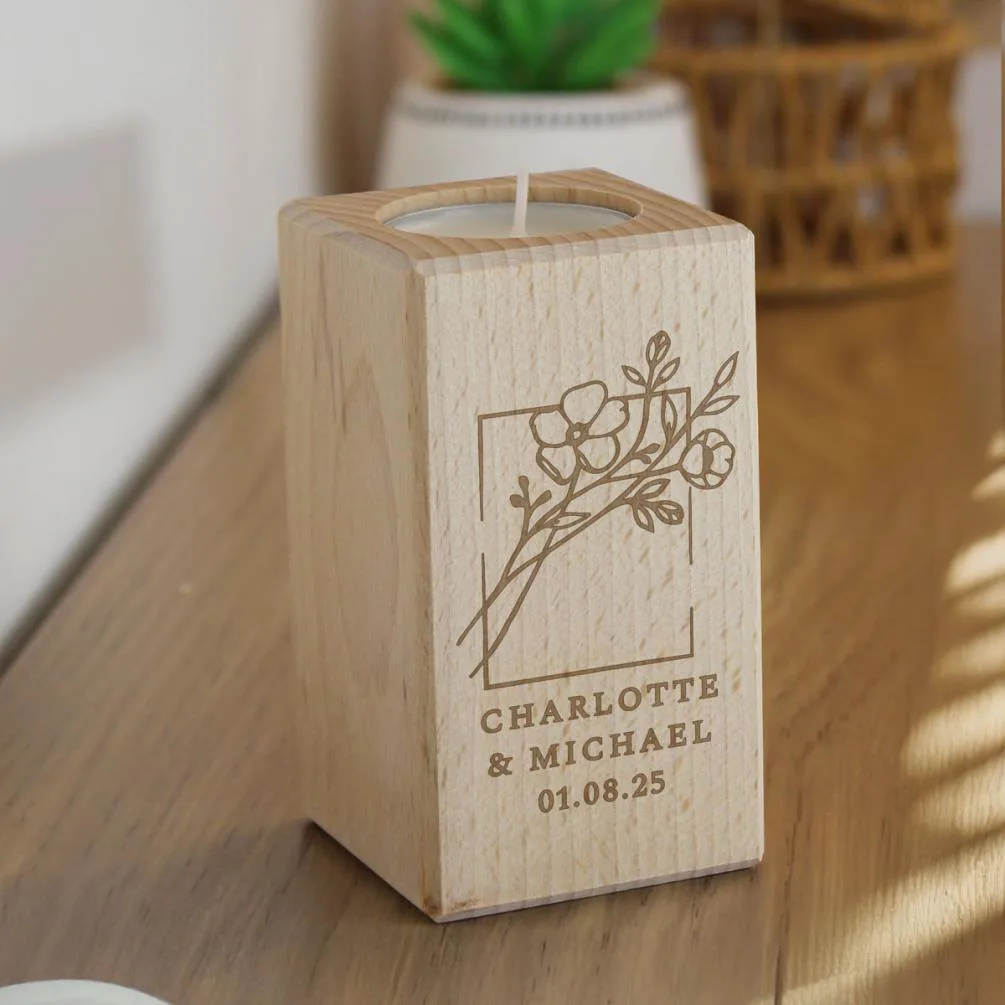 Personalised Floral Bouquet Wooden Tealight Holder Extra Image 2
