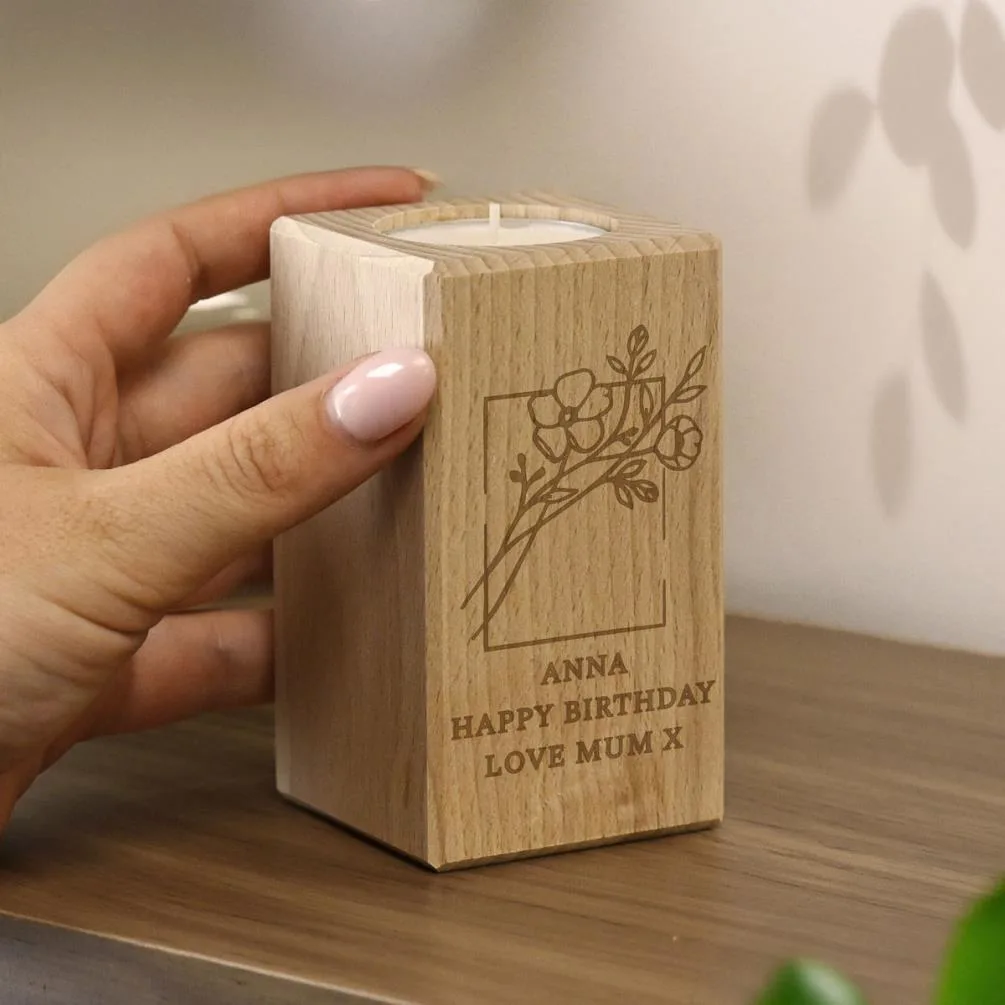 Personalised Floral Bouquet Wooden Tealight Holder Extra Image 3
