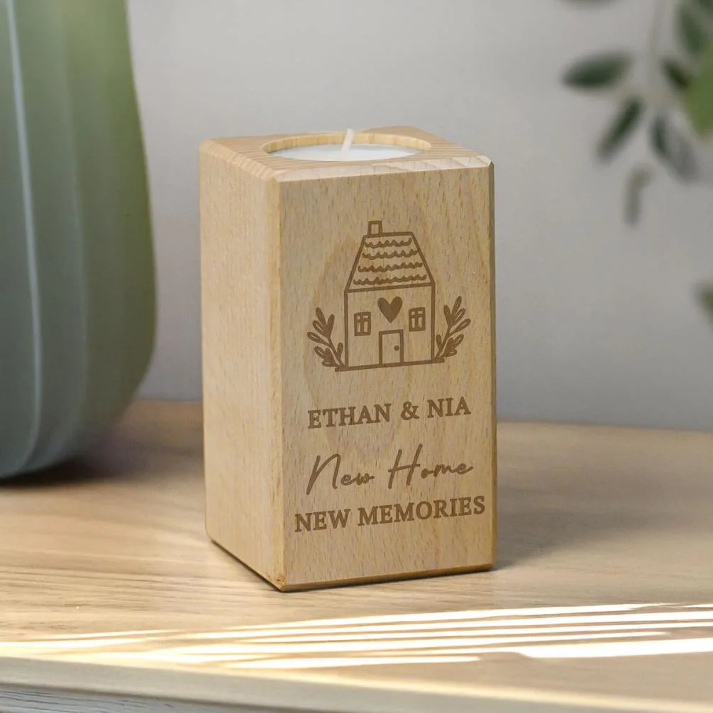 Personalised New Home Wooden Tealight Holder Extra Image 1