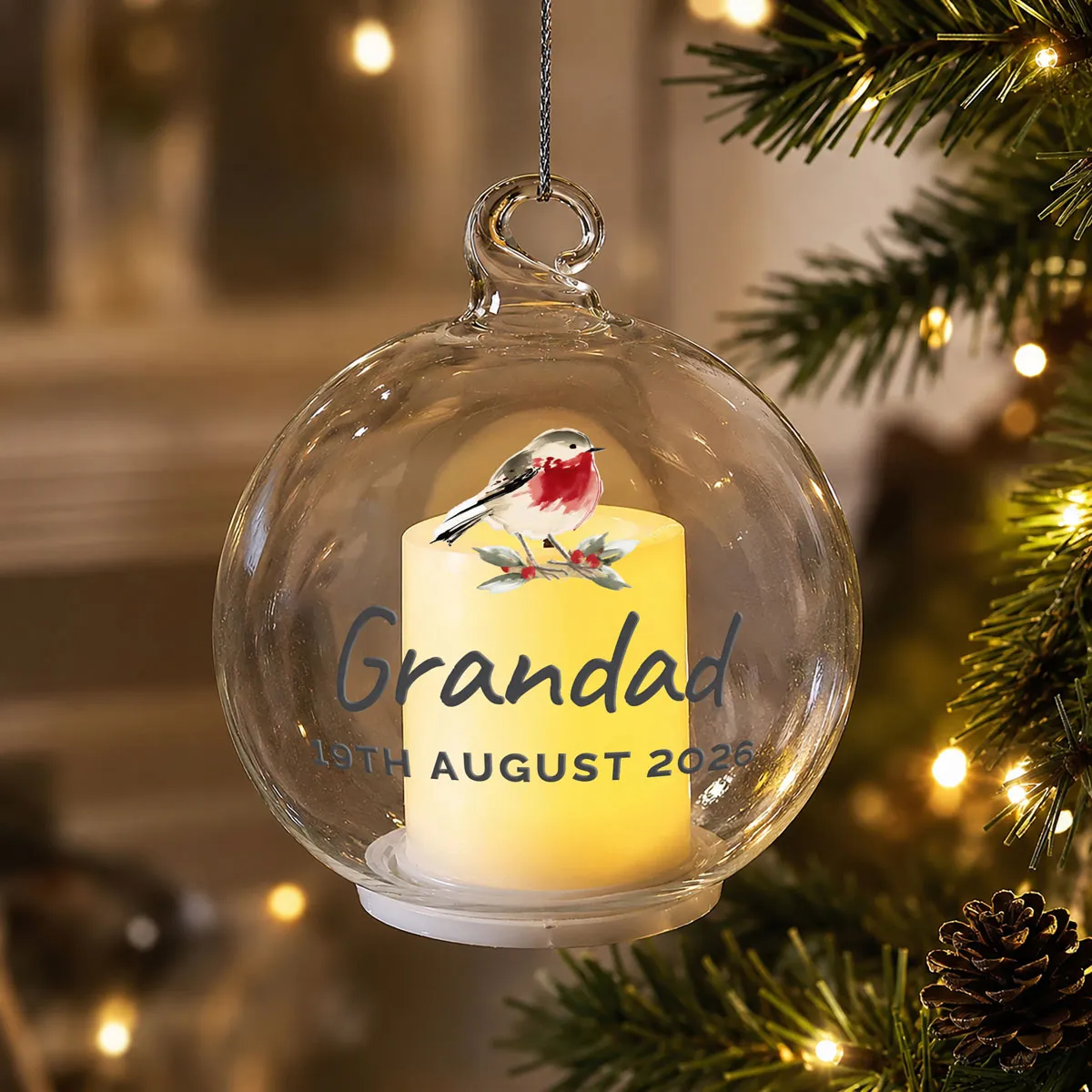 
Personalised Robin Memorial LED Candle Bauble Extra Image 1