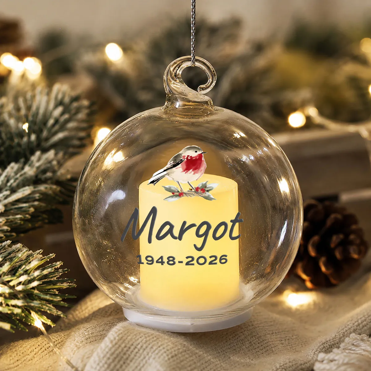 
Personalised Robin Memorial LED Candle Bauble Extra Image 2