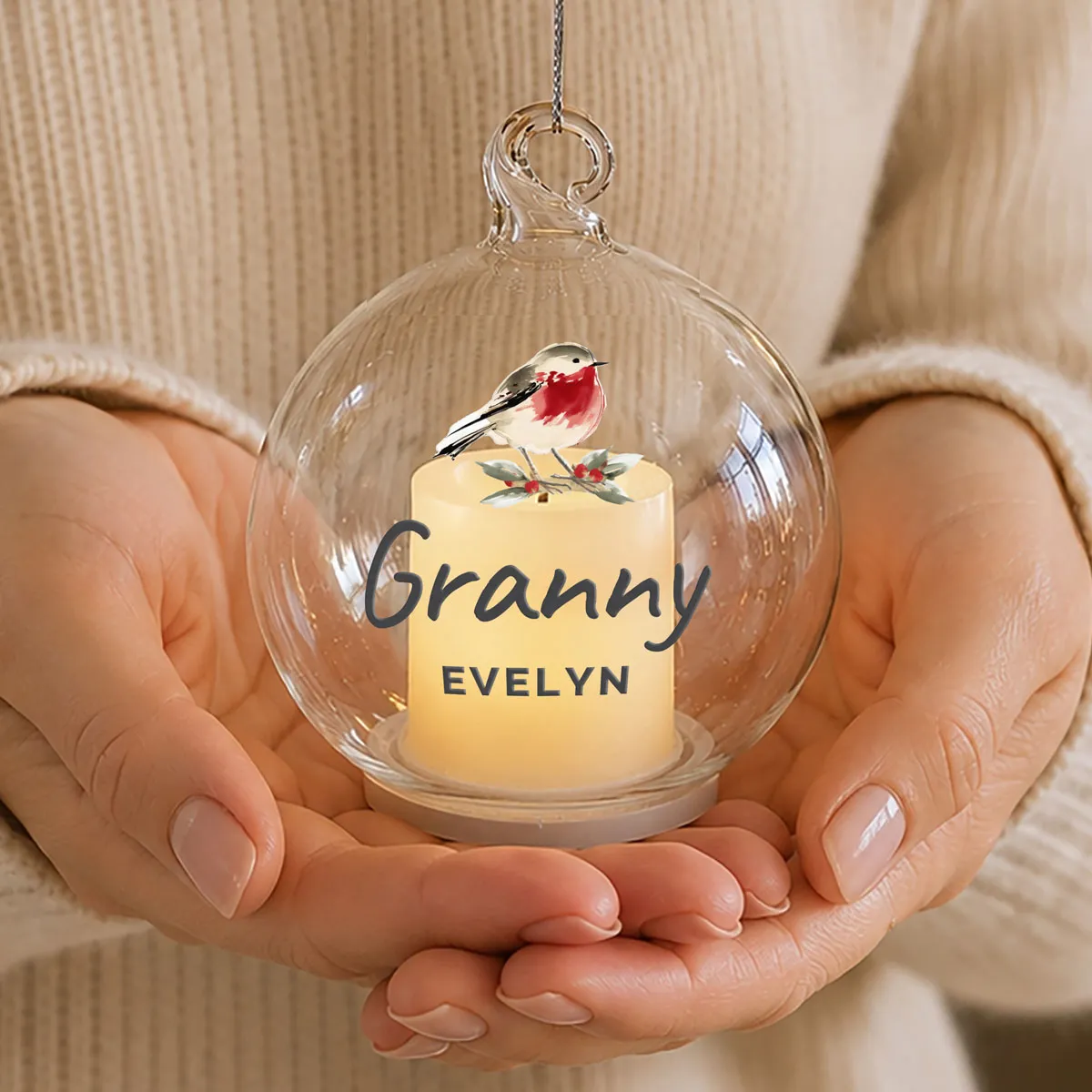 
Personalised Robin Memorial LED Candle Bauble Extra Image 3