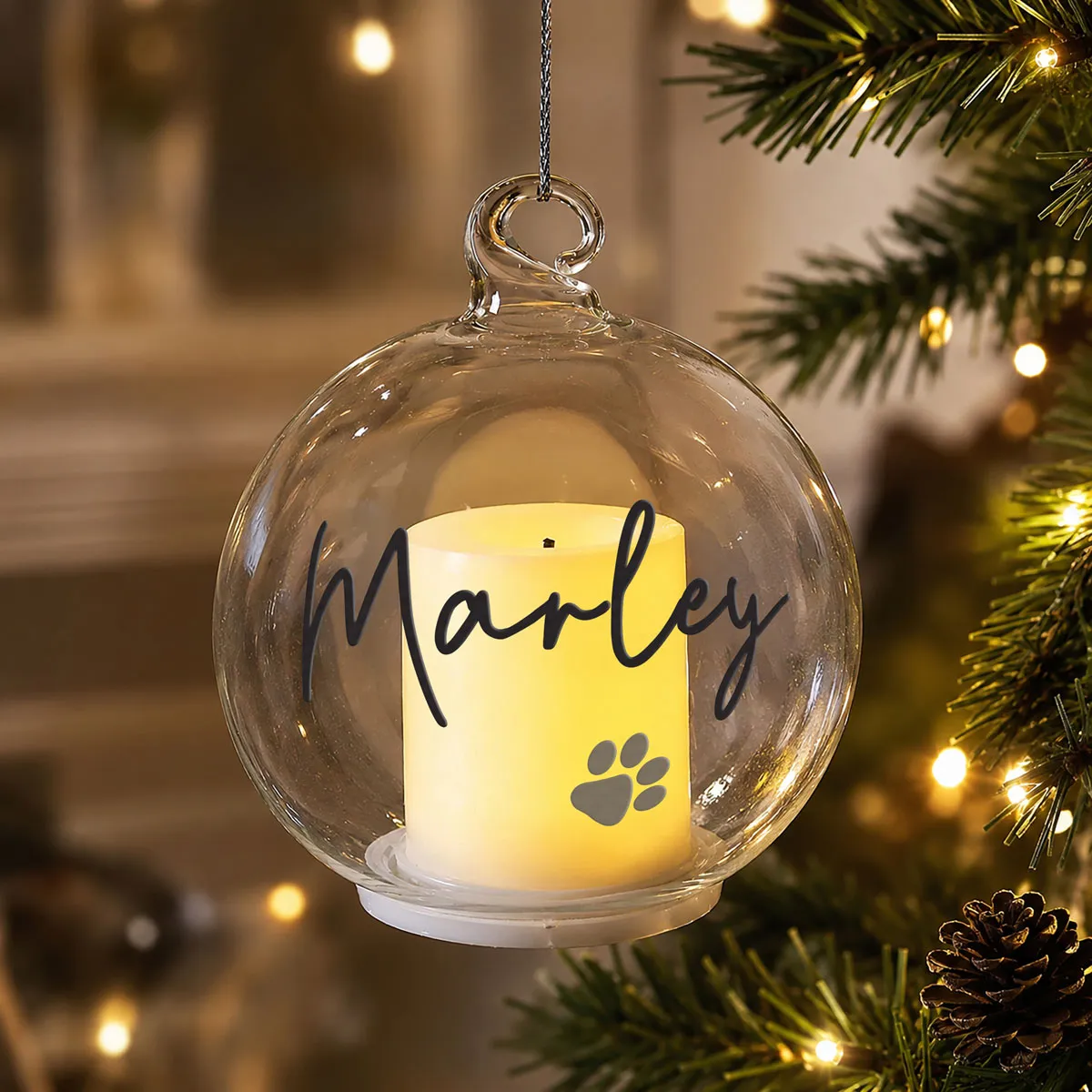 Personalised Pawprint Memorial LED Candle Bauble Extra Image 1