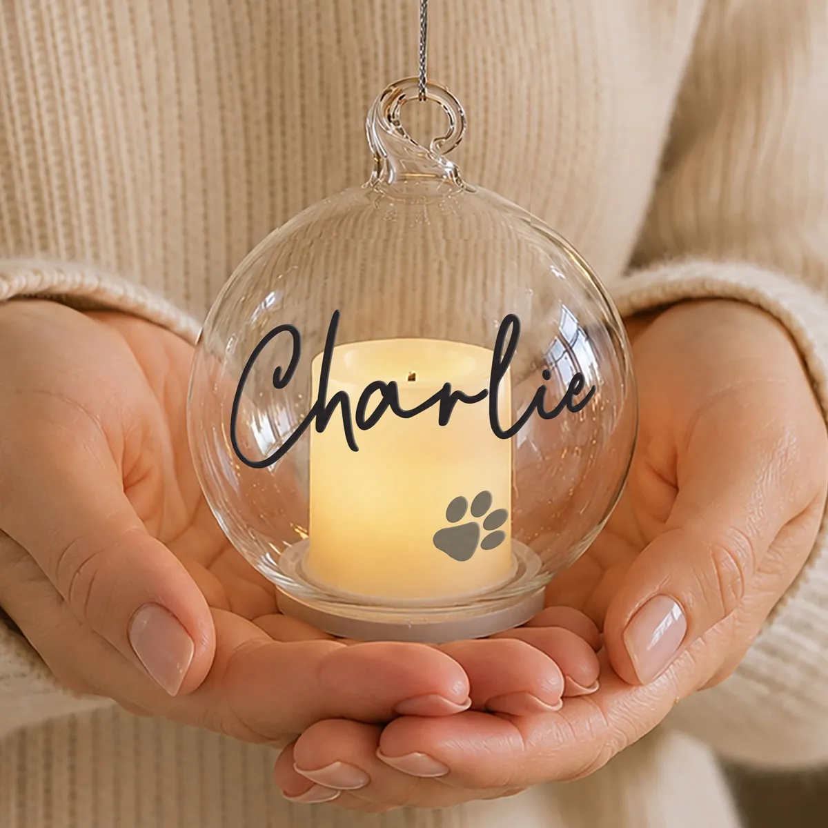 Personalised Pawprint Memorial LED Candle Bauble Extra Image 2
