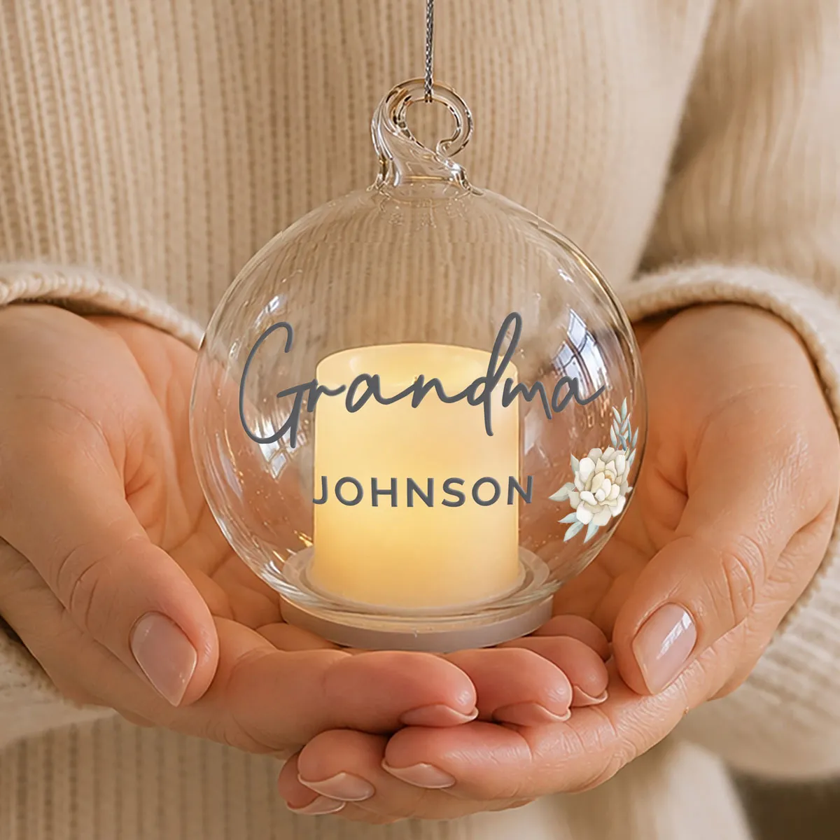 Personalised Floral Memorial LED Candle Bauble Extra Image 2