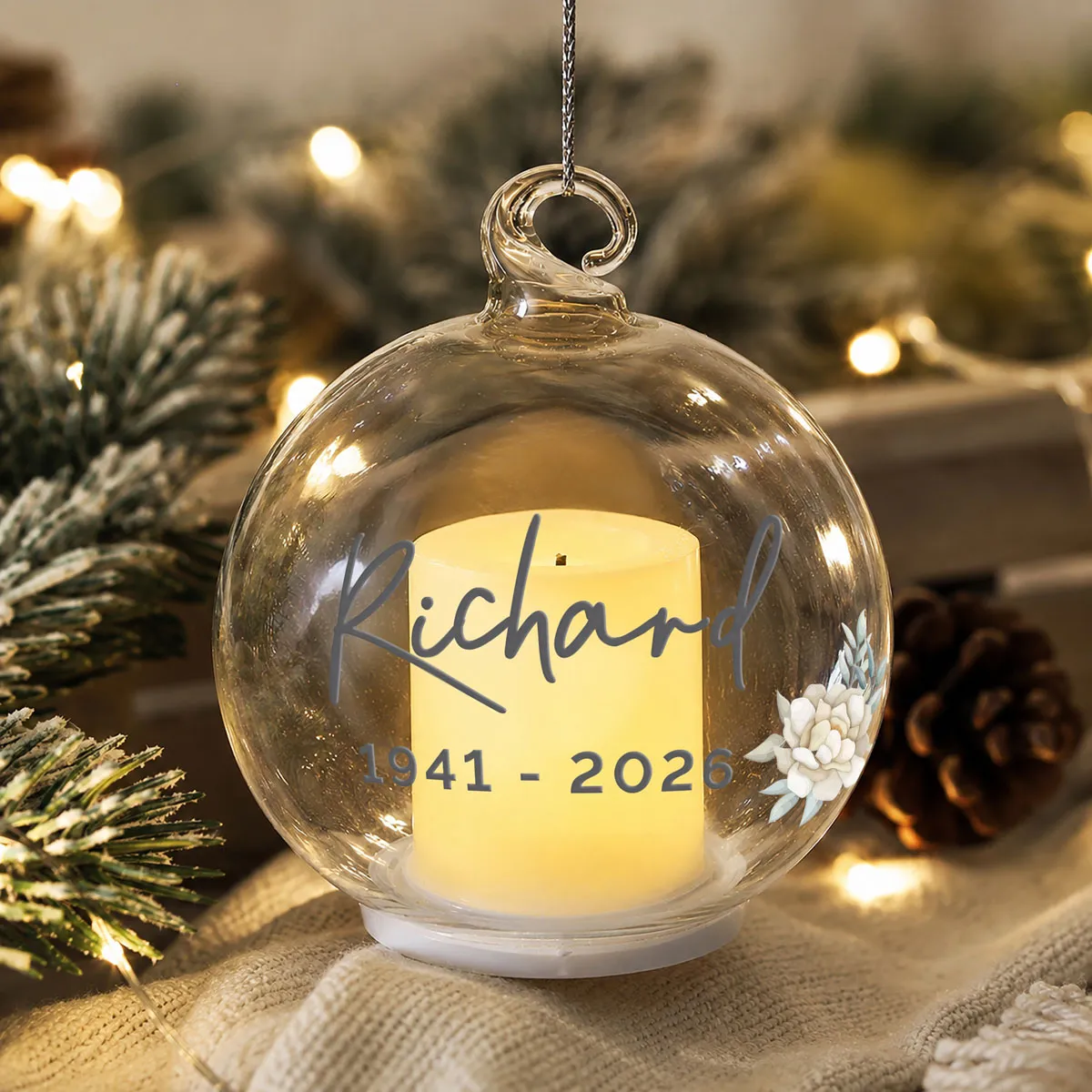 Personalised Floral Memorial LED Candle Bauble Extra Image 3
