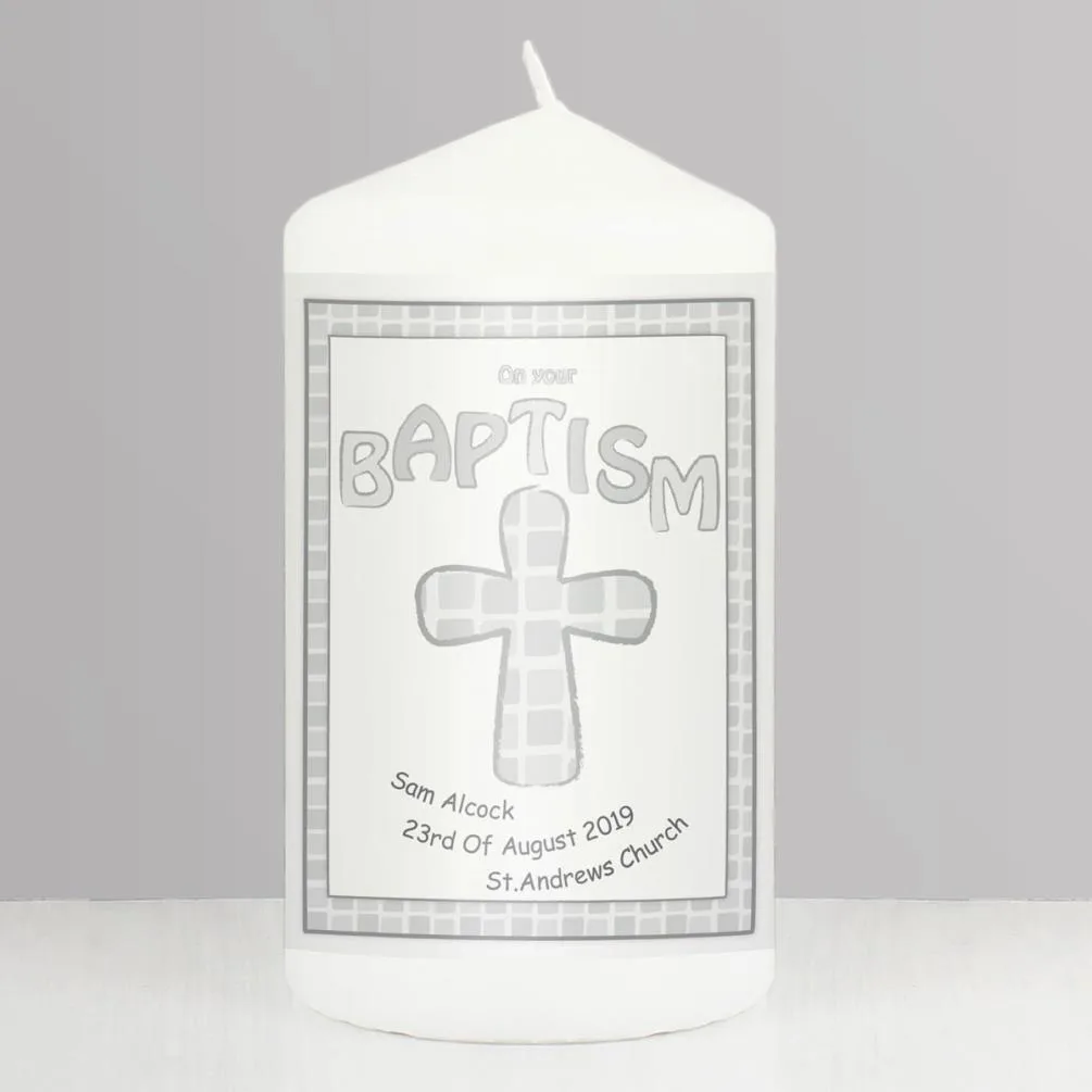 Personalised Grey Baptism Pillar Candle Extra Image 1