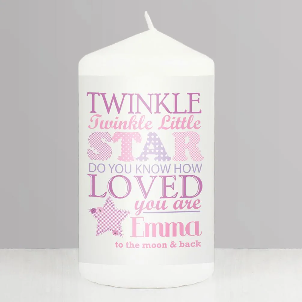 Personalised Twinkle Star Pink Pillar Candle Extra Image 1