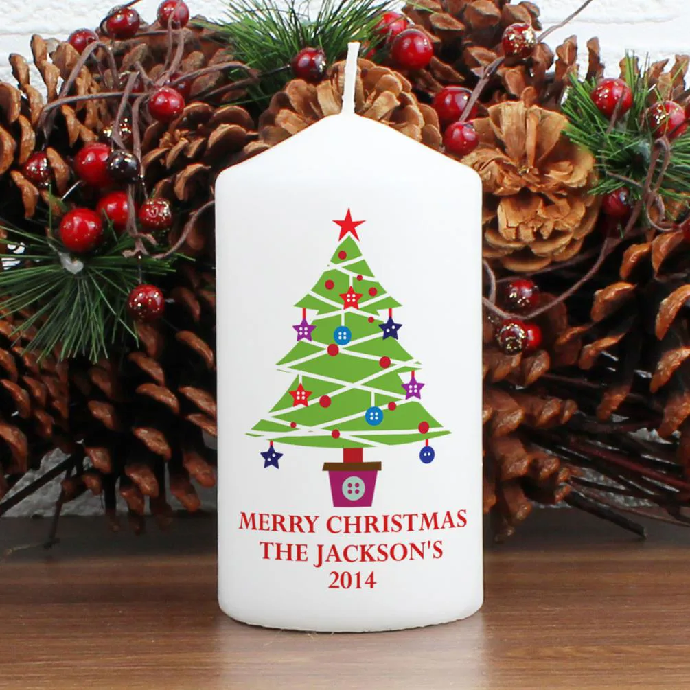 Personalised Merry Christmas Tree Pillar Candle Extra Image 1