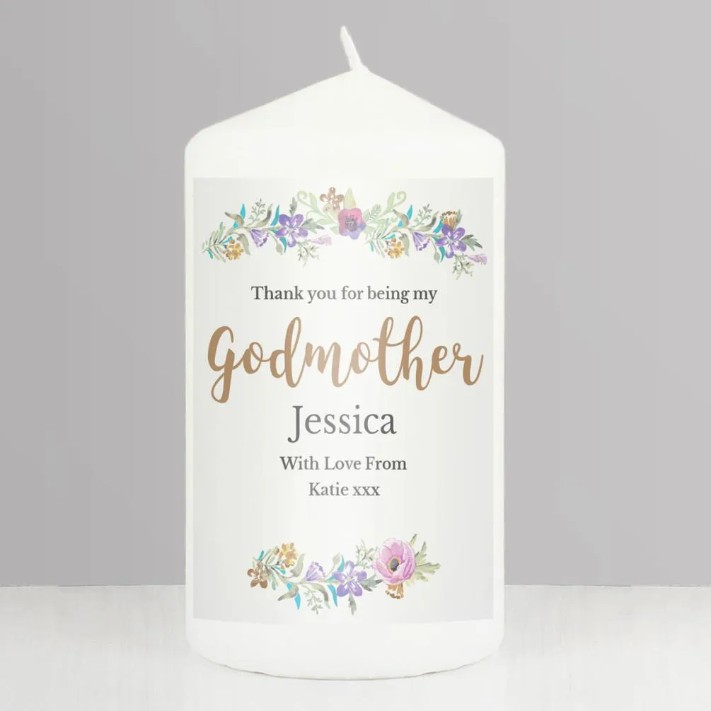 Personalised Godmother Floral Watercolour Pillar Candle Extra Image 2