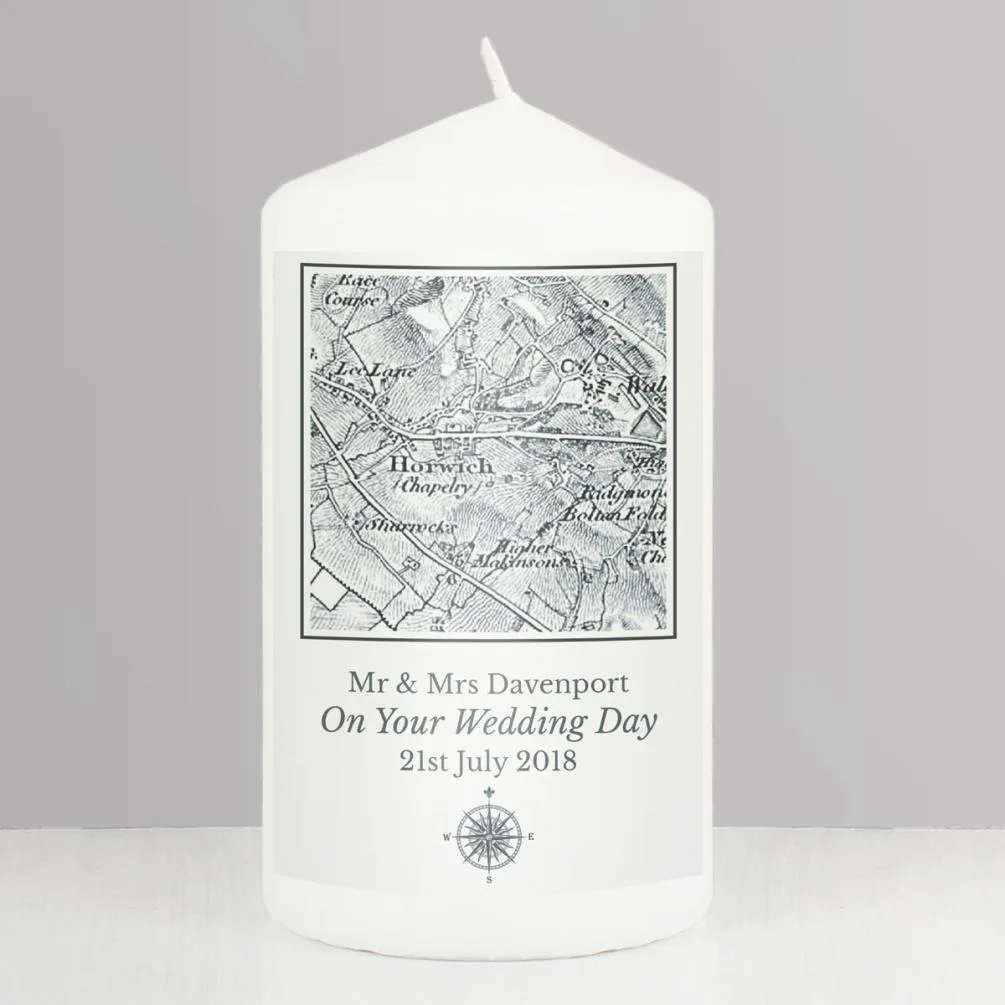 Personalised 1805 - 1874 Old Series Map Compass Pillar Candle Extra Image 1