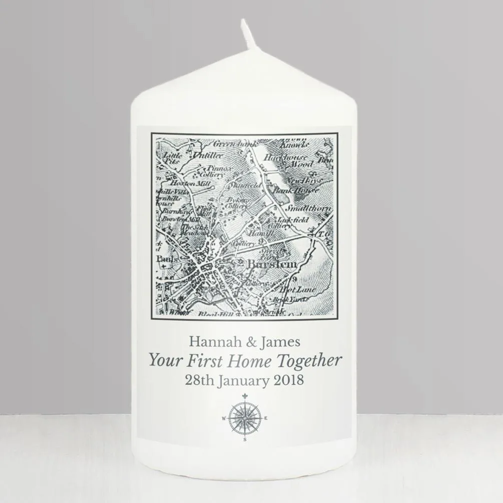 Personalised 1805 - 1874 Old Series Map Compass Pillar Candle Extra Image 2
