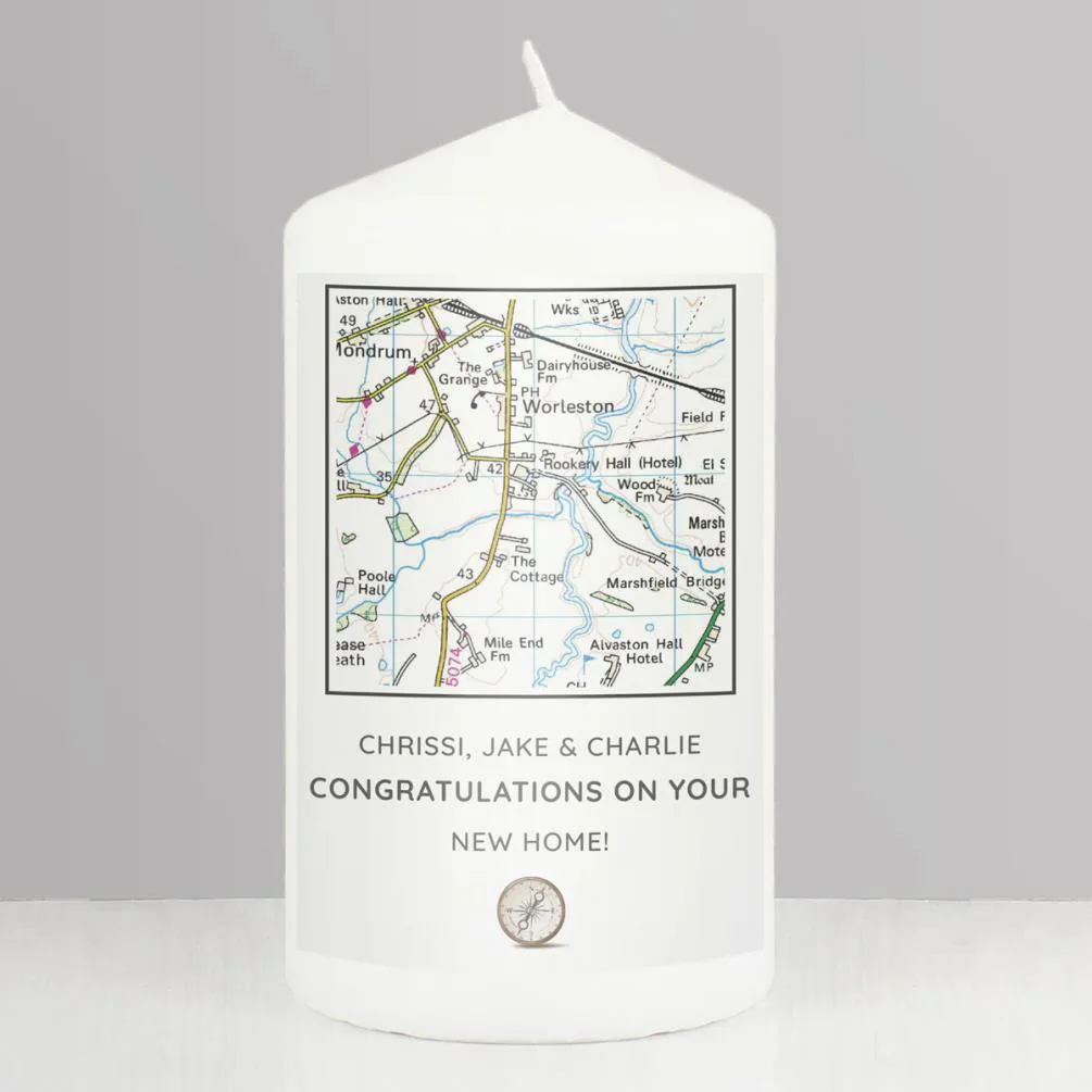 Personalised Present Day Map Compass Pillar Candle Extra Image 1