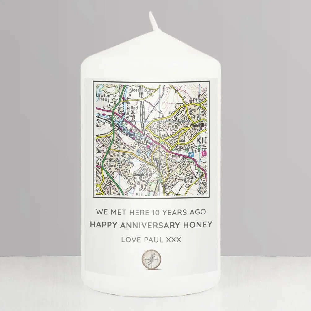 Personalised Present Day Map Compass Pillar Candle Extra Image 2