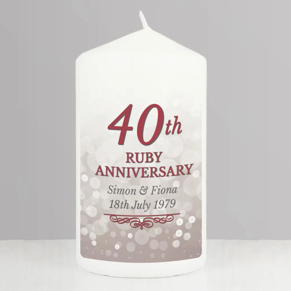 Personalised 40th Ruby Anniversary Pillar Candle Extra Image 1