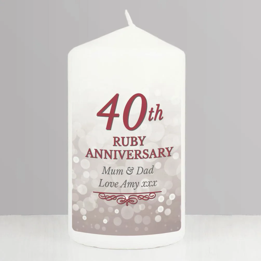 Personalised 40th Ruby Anniversary Pillar Candle Extra Image 2