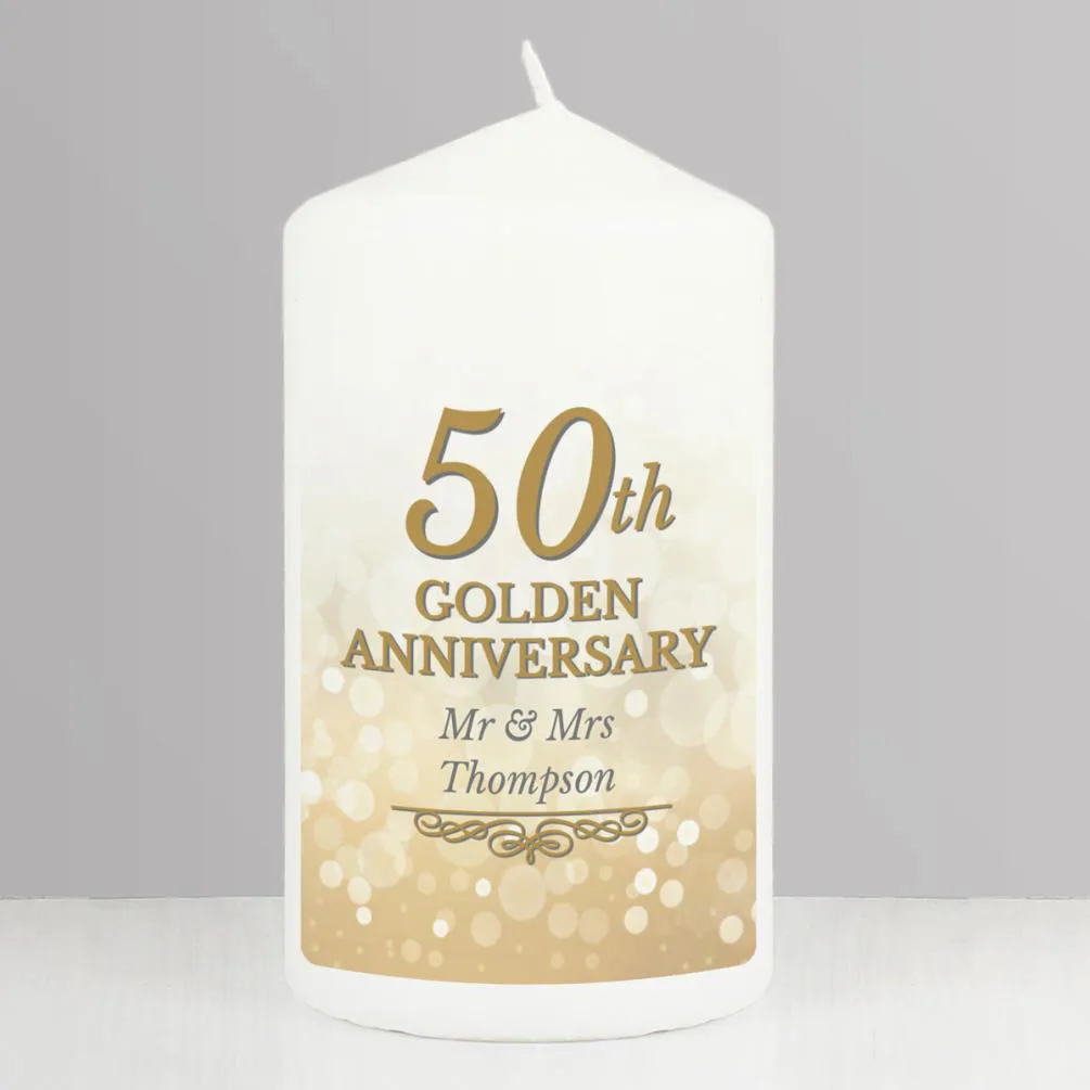 Personalised 50th Golden Anniversary Pillar Candle Extra Image 2