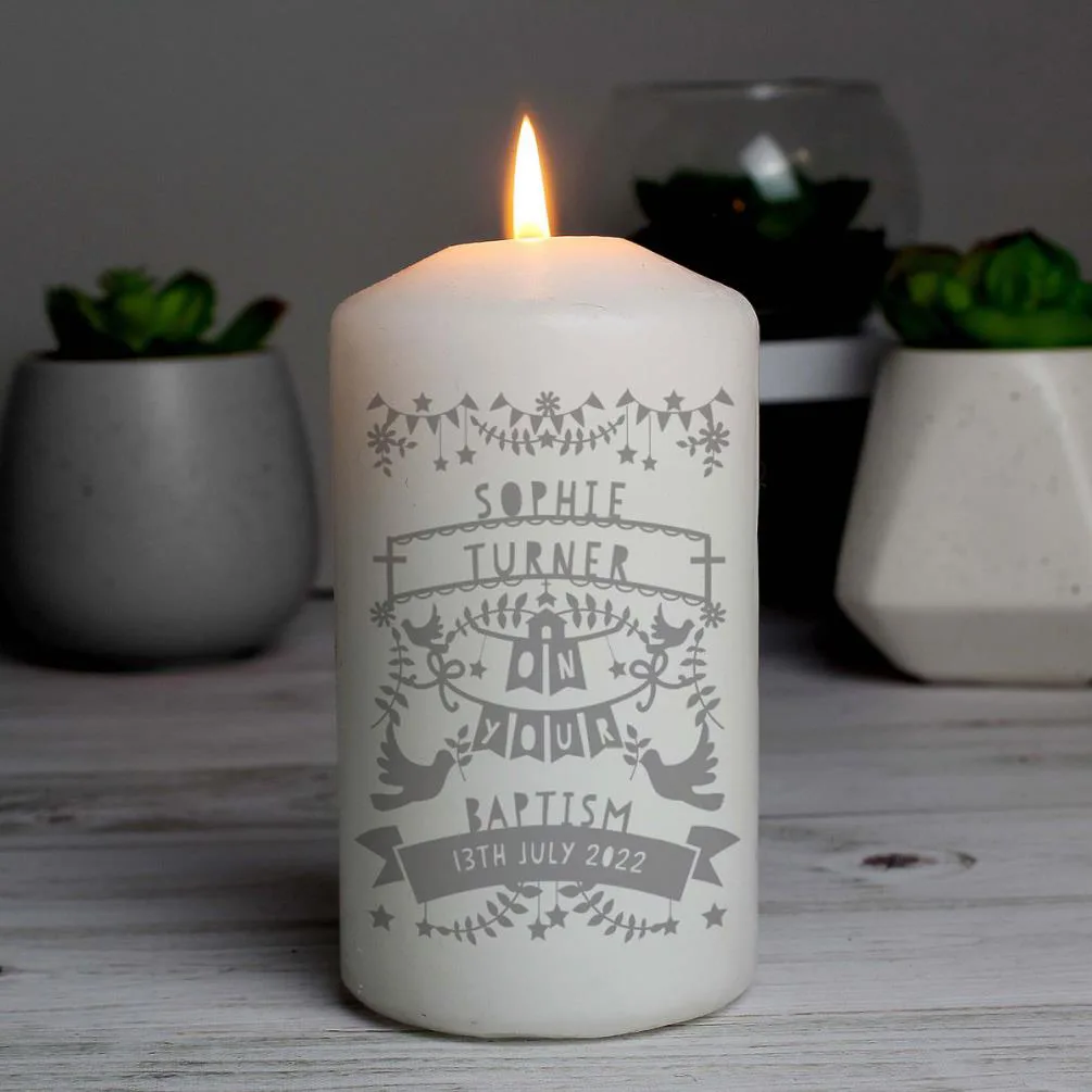 Personalised Grey Papercut Style Pillar Candle Extra Image 1