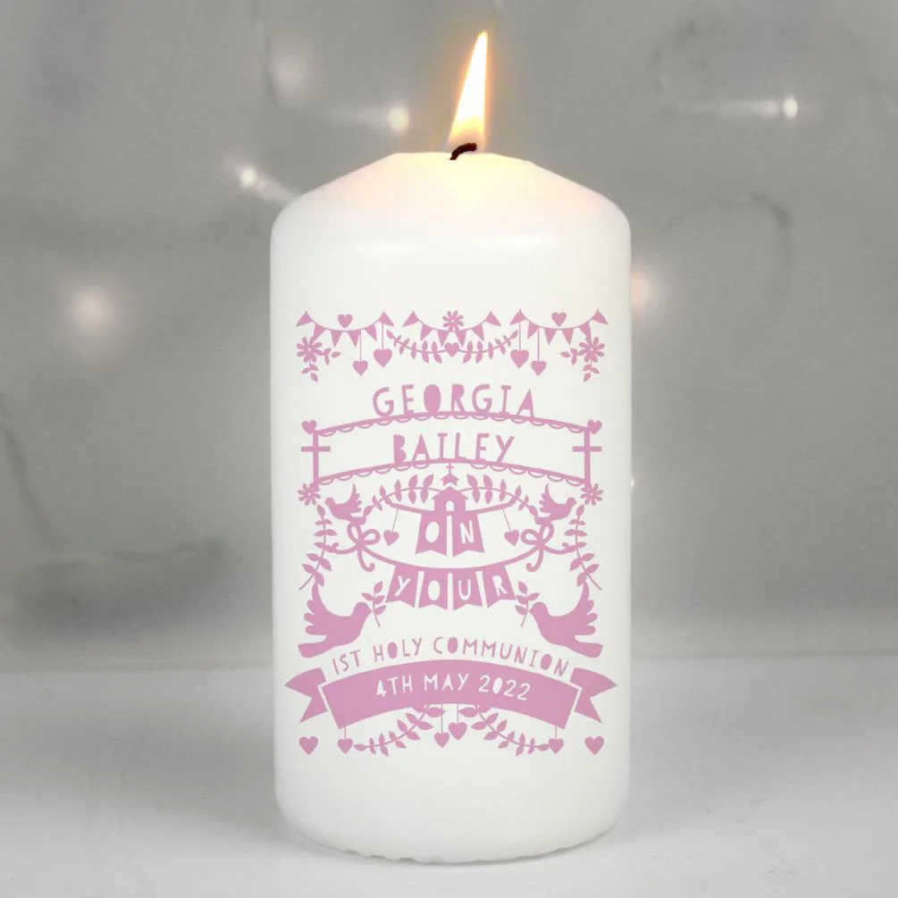 Personalised Pink Papercut Style Pillar Candle Extra Image 2