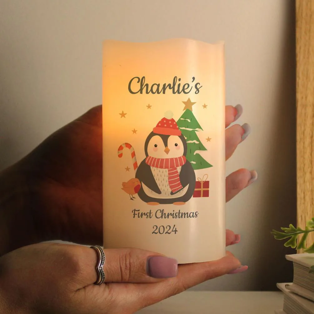 Personalised 1st Christmas Penguin LED Candle Extra Image 1