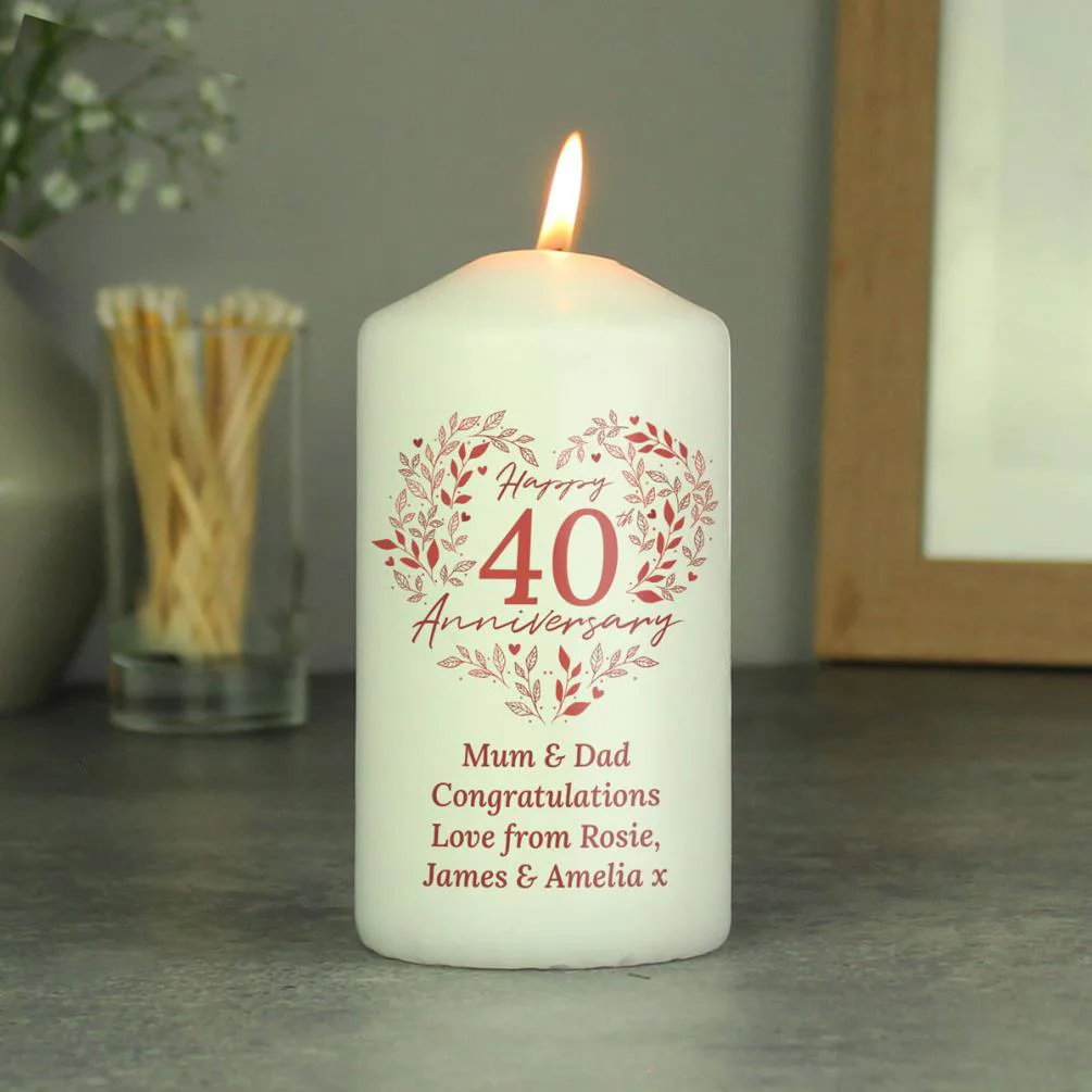 Personalised 40th Ruby Wedding Anniversary Pillar Candle Extra Image 1