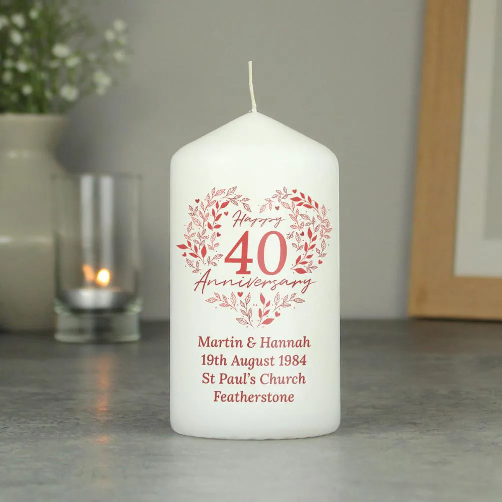 Personalised 40th Ruby Wedding Anniversary Pillar Candle Extra Image 2