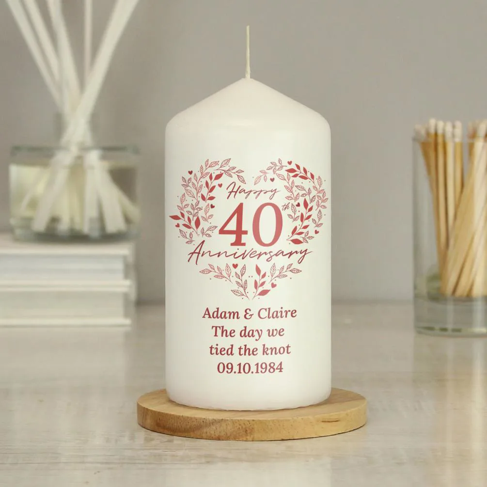Personalised 40th Ruby Wedding Anniversary Pillar Candle Extra Image 3