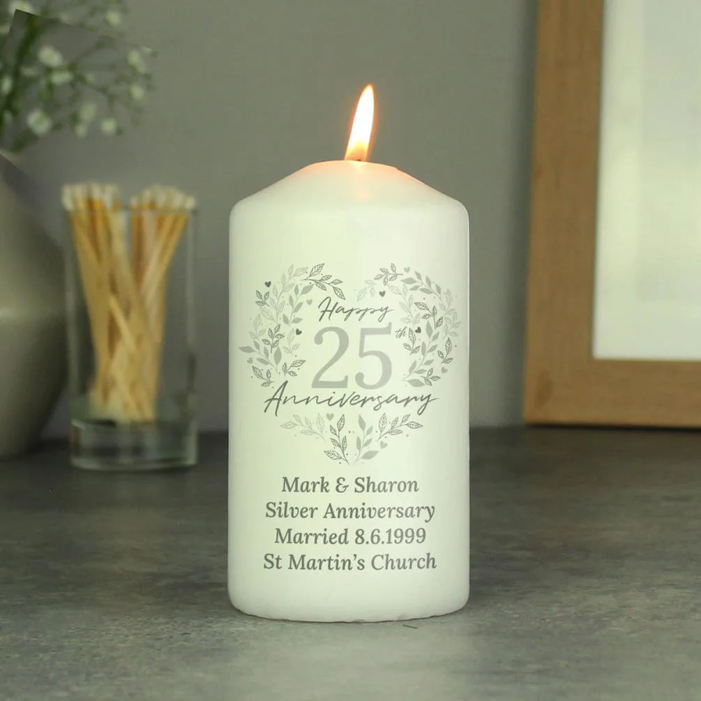 Personalised 25th Silver Wedding Anniversary Pillar Candle Extra Image 1