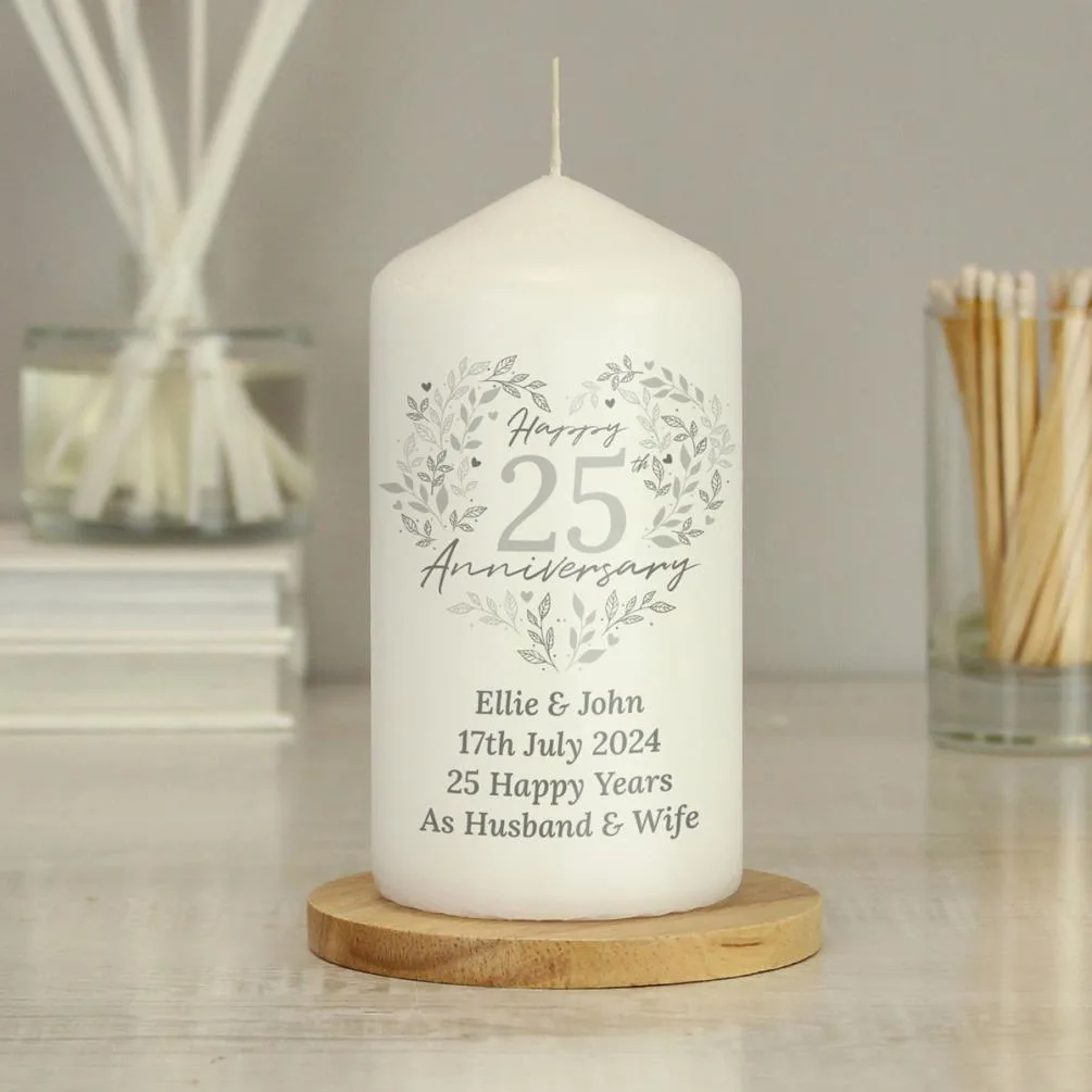 Personalised 25th Silver Wedding Anniversary Pillar Candle Extra Image 3