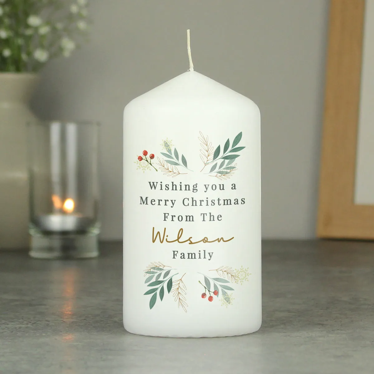 Personalised Christmas Foliage Pillar Candle Extra Image 1