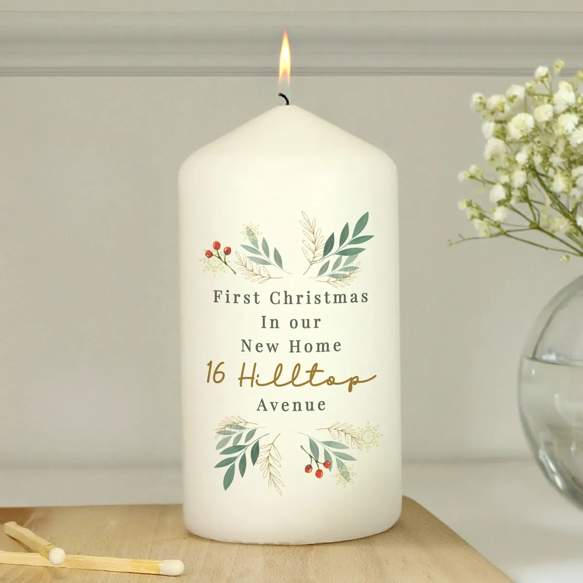 Personalised Christmas Foliage Pillar Candle Extra Image 2