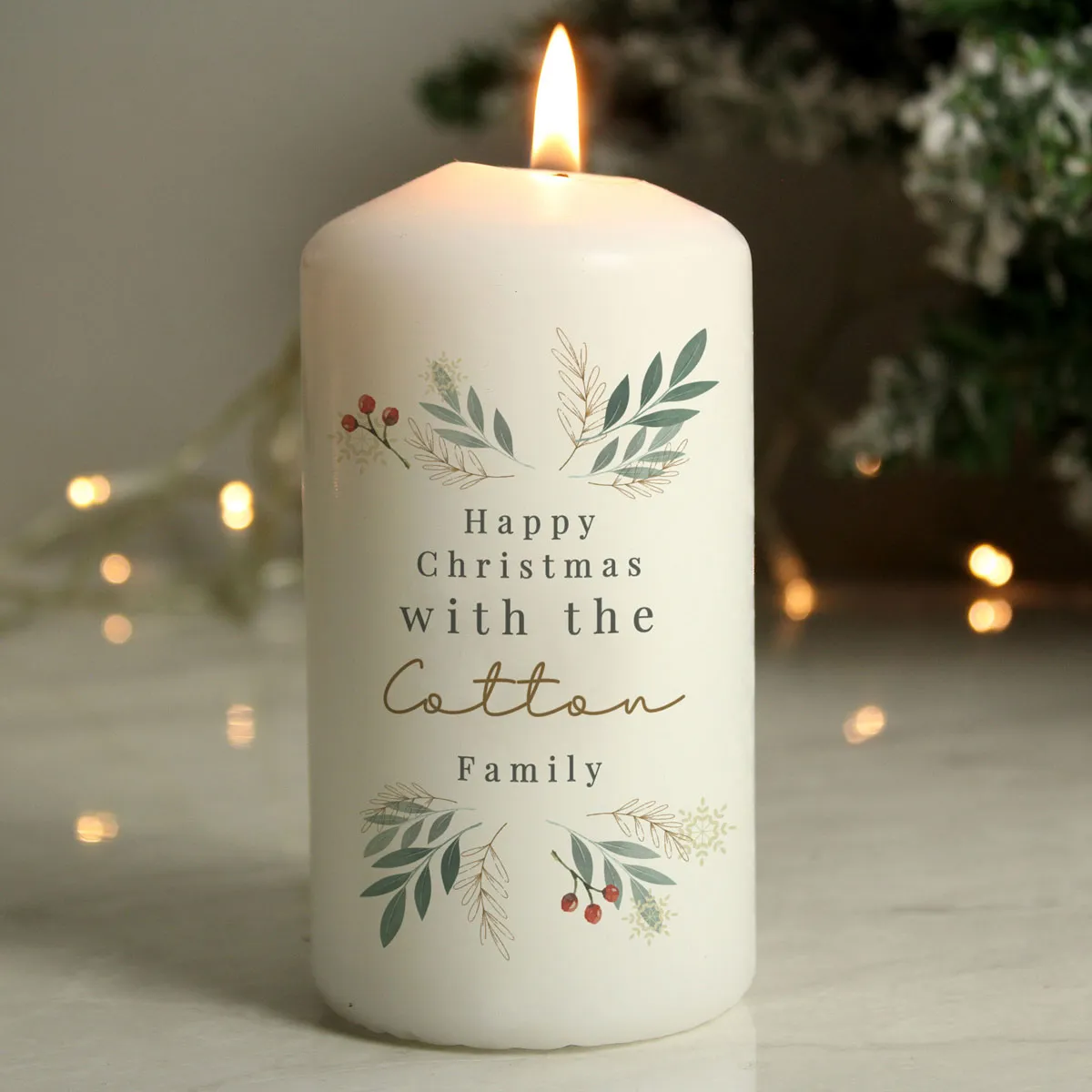 Personalised Christmas Foliage Pillar Candle Extra Image 3