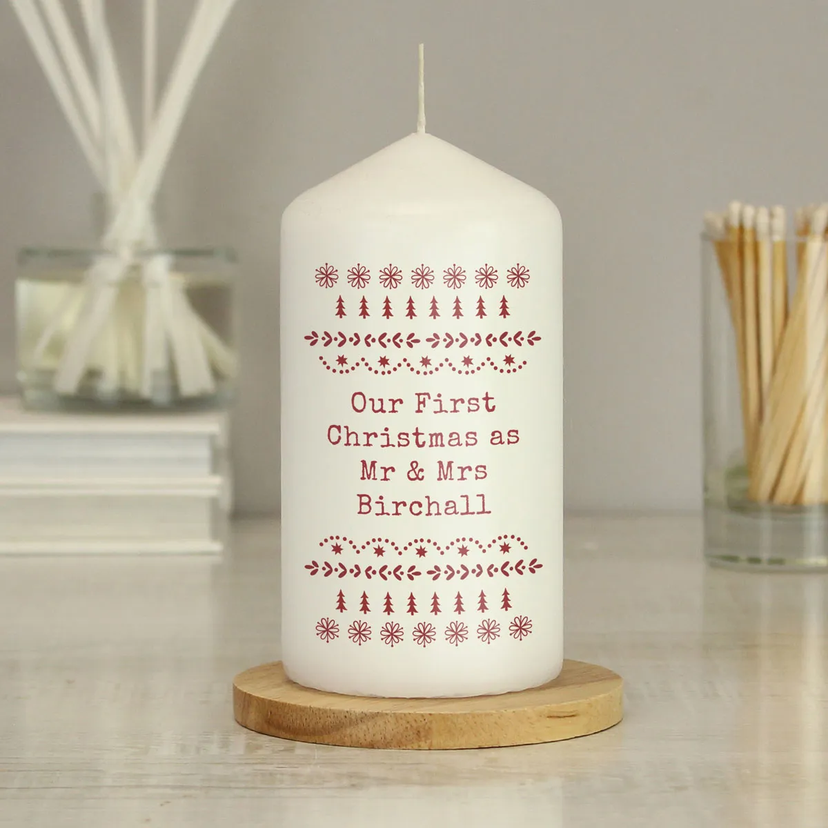 Personalised Christmas Fair Isle Pillar Candle Extra Image 1