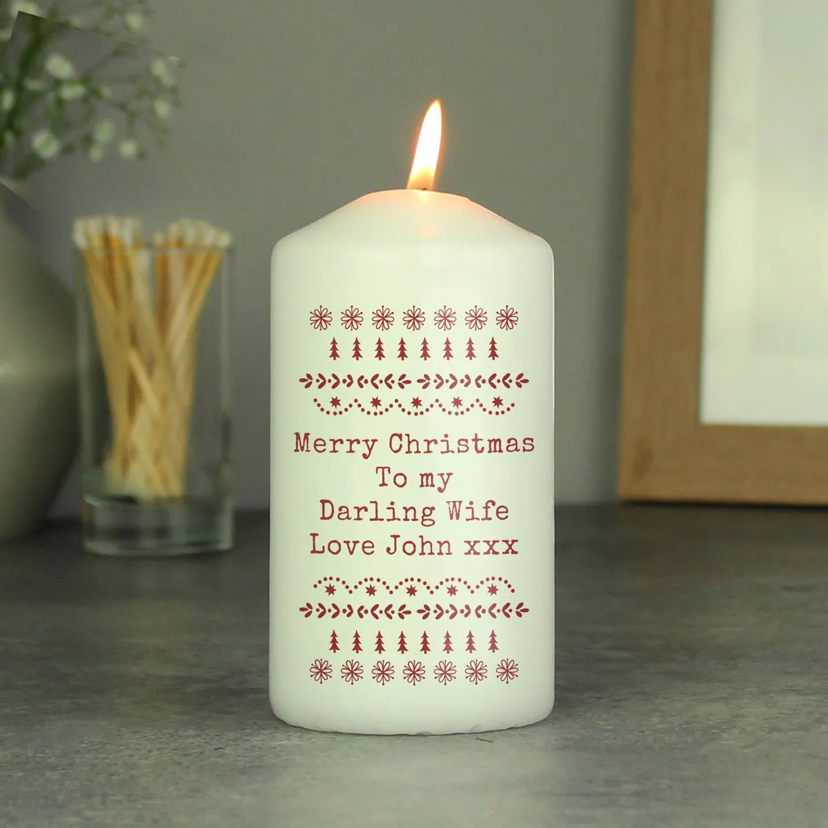 Personalised Christmas Fair Isle Pillar Candle Extra Image 2