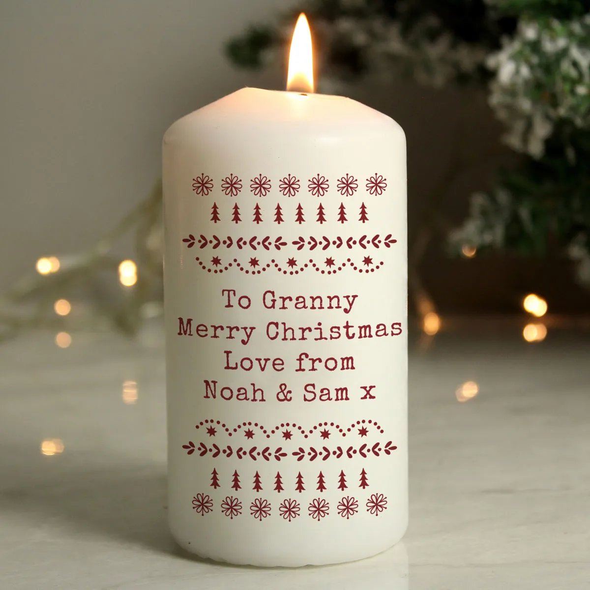 Personalised Christmas Fair Isle Pillar Candle Extra Image 3
